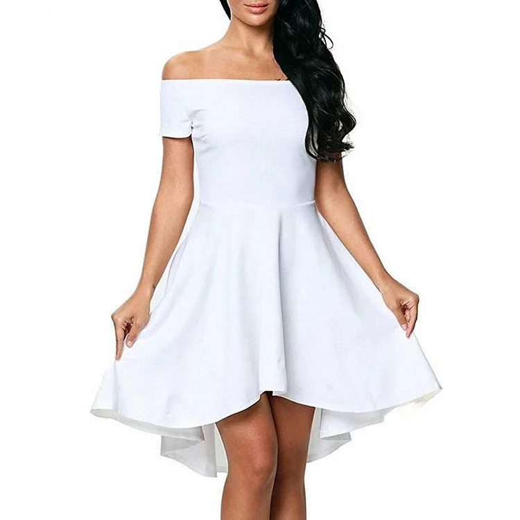 White Graduation Dress Off-Shoulder Short Sleeve Large Swing Dovetail Dress