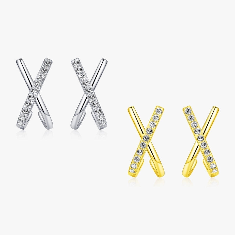 1 Pair 14K Gold Plated Rhodium Plated 925 Sterling Silver Zircon X-Shaped Solid Color Ear Studs