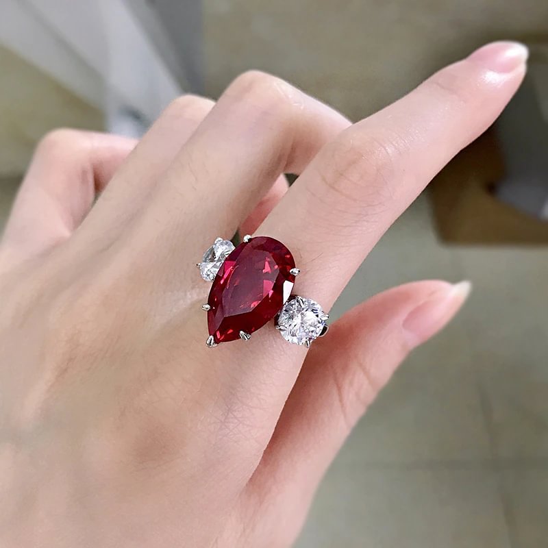 100% 925 Sterling Silver 11*18mm Ruby High Carbon Diamond Rings For Women Sparkling Wedding Party Fine Jewelry  055 