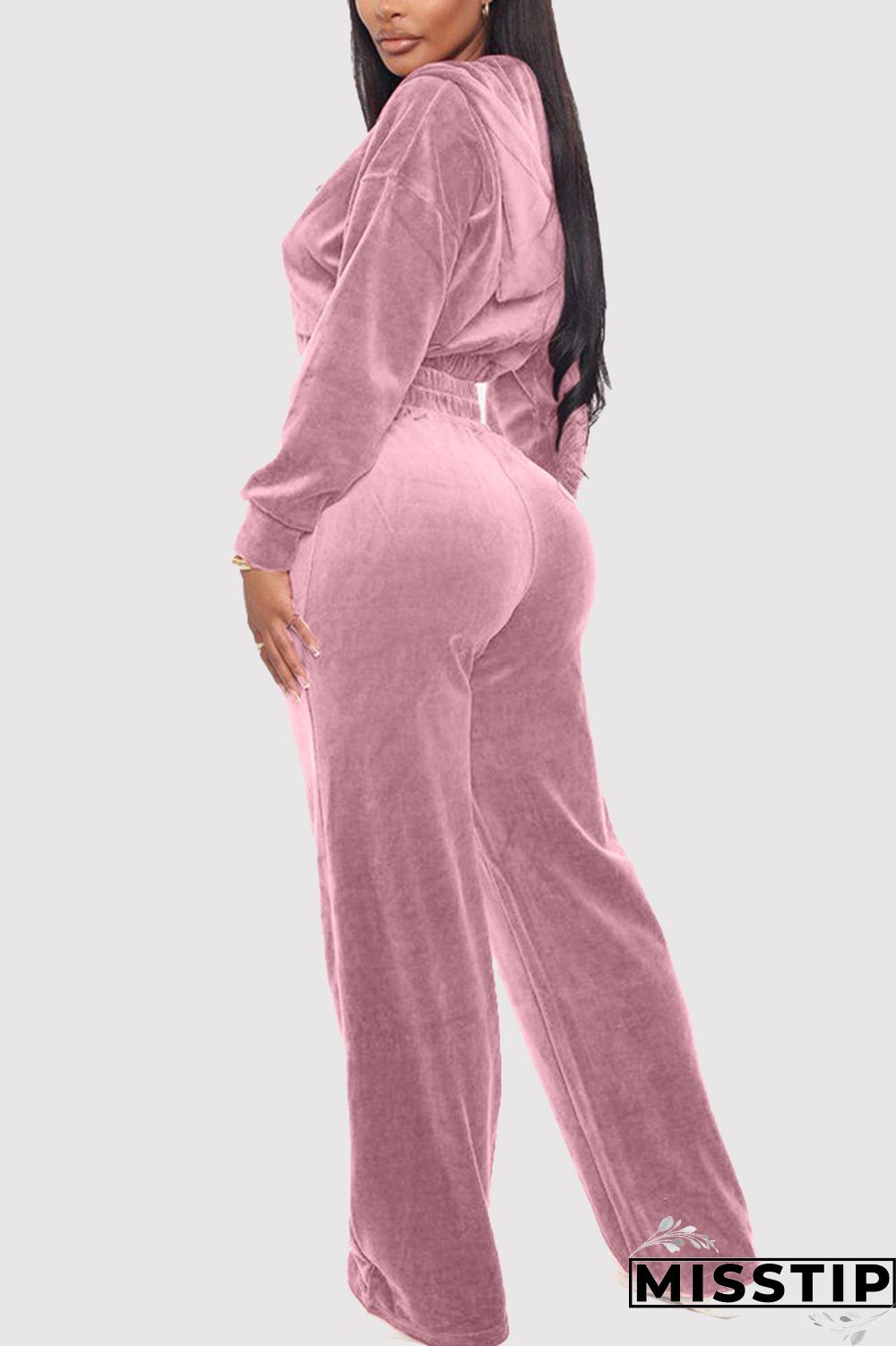 Grey Casual Flocking Solid Pants Zipper Collar Long Sleeve Regular Sleeve Short Two Pieces