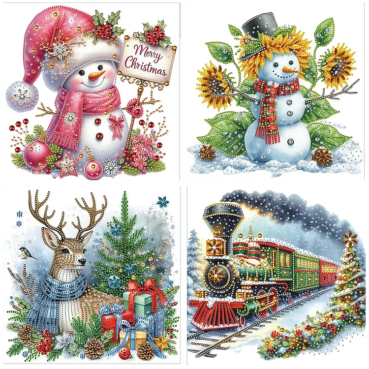4pcs Christmas 30*30CM (Canvas) Special Shaped Drill Diamond Painting gbfke