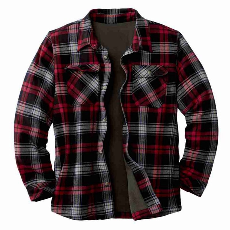 Men's Patch Pocket Plaid Loose Plush Thickened Coat