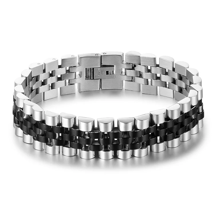 Men's Bracelet Wristband Bracelet for Men-Silver & Black