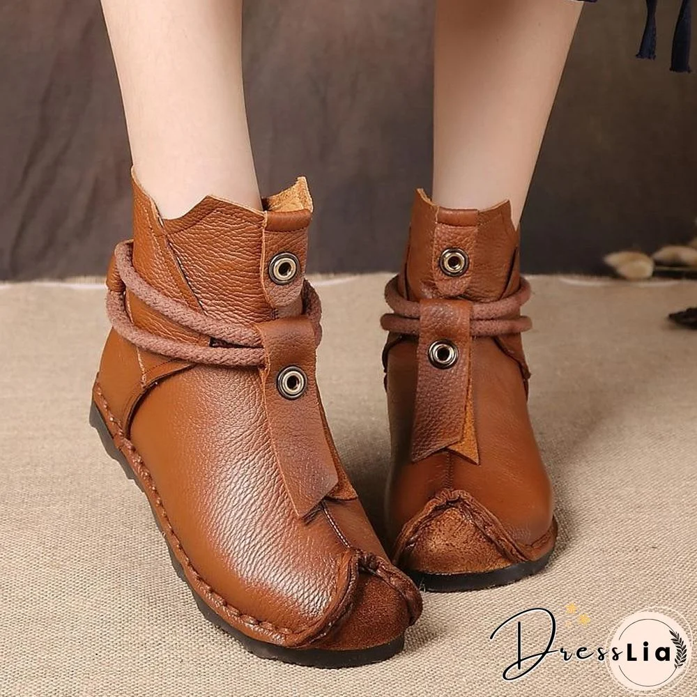 Women Genuine Leather High Quality Fashion Short Flats Ankle Boots