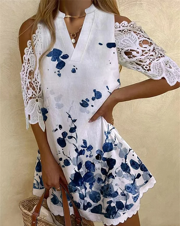 Women's Lace Floral Hawaiian Print Casual Dress