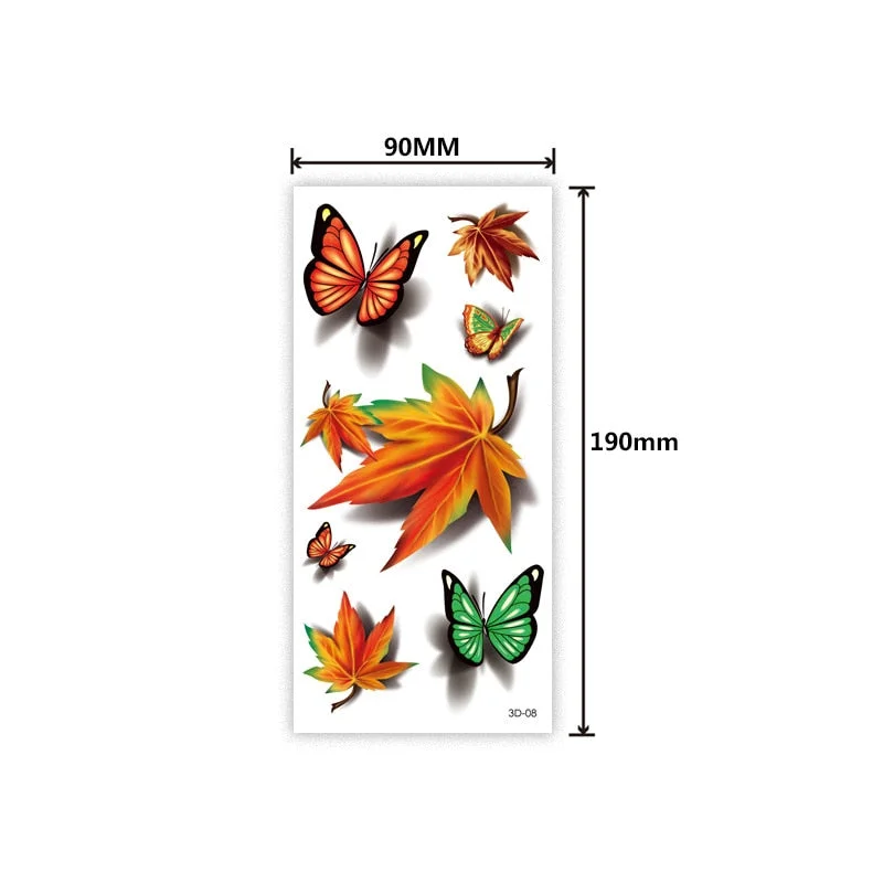 Waterproof 3D tattoo sticker Three-dimensional color printing tattoo sticker Butterfly flower animal color tattoo sticker