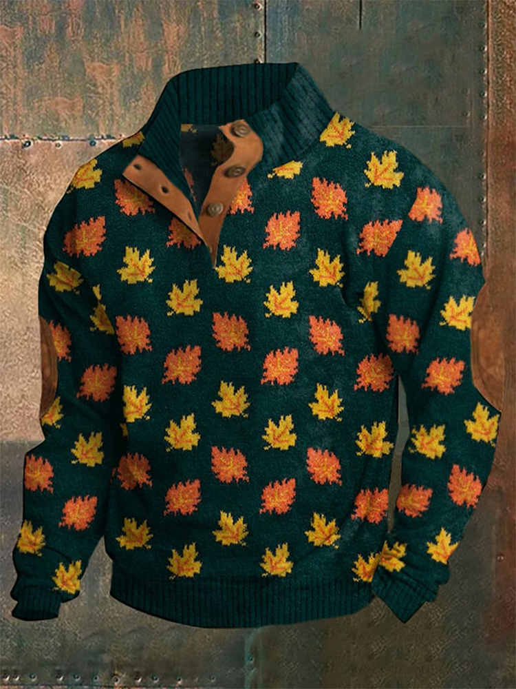 Men's Halloween Maple Leaf Design Stand Collar Top artswardrobe