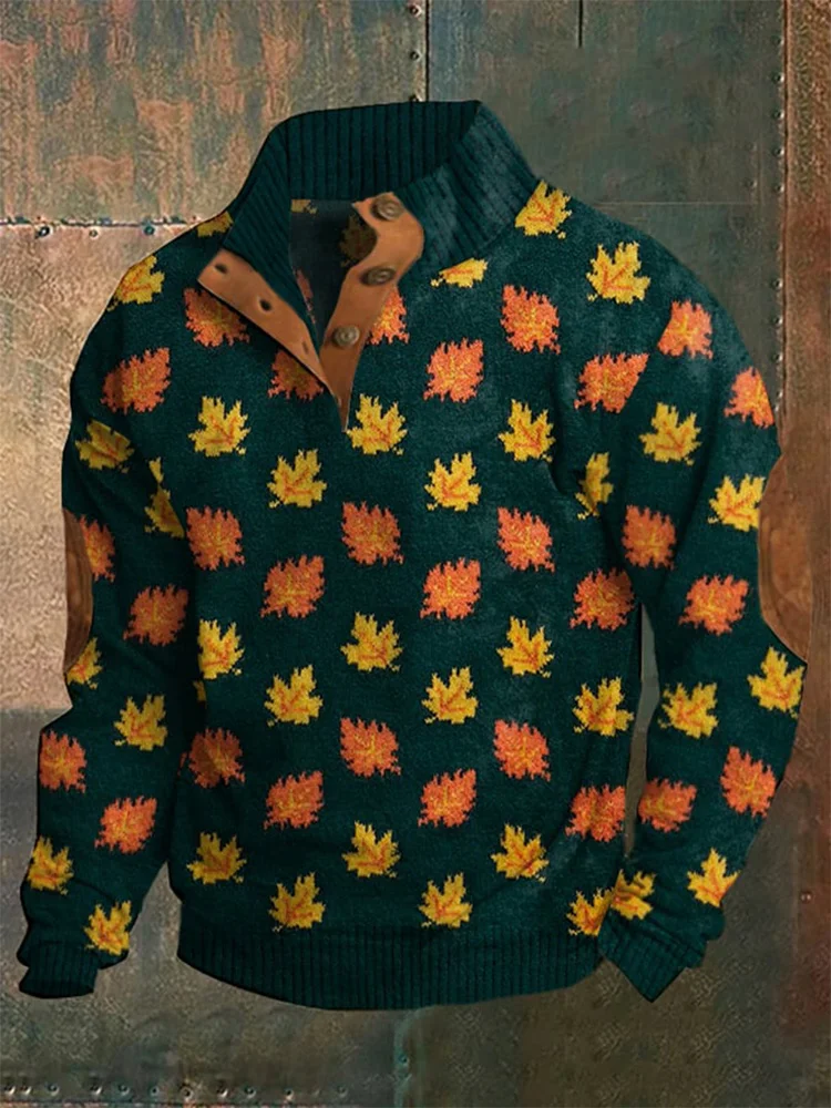 Men's Halloween Maple Leaf Design Stand Collar Top