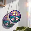 (18.5cm)DIY Acrylic Jigsaw Puzzle Window Hanging with Hanging Chain DIY Stained Glass Decoration Round Window Puzzle Decor for DIY Craft Project (Cross)