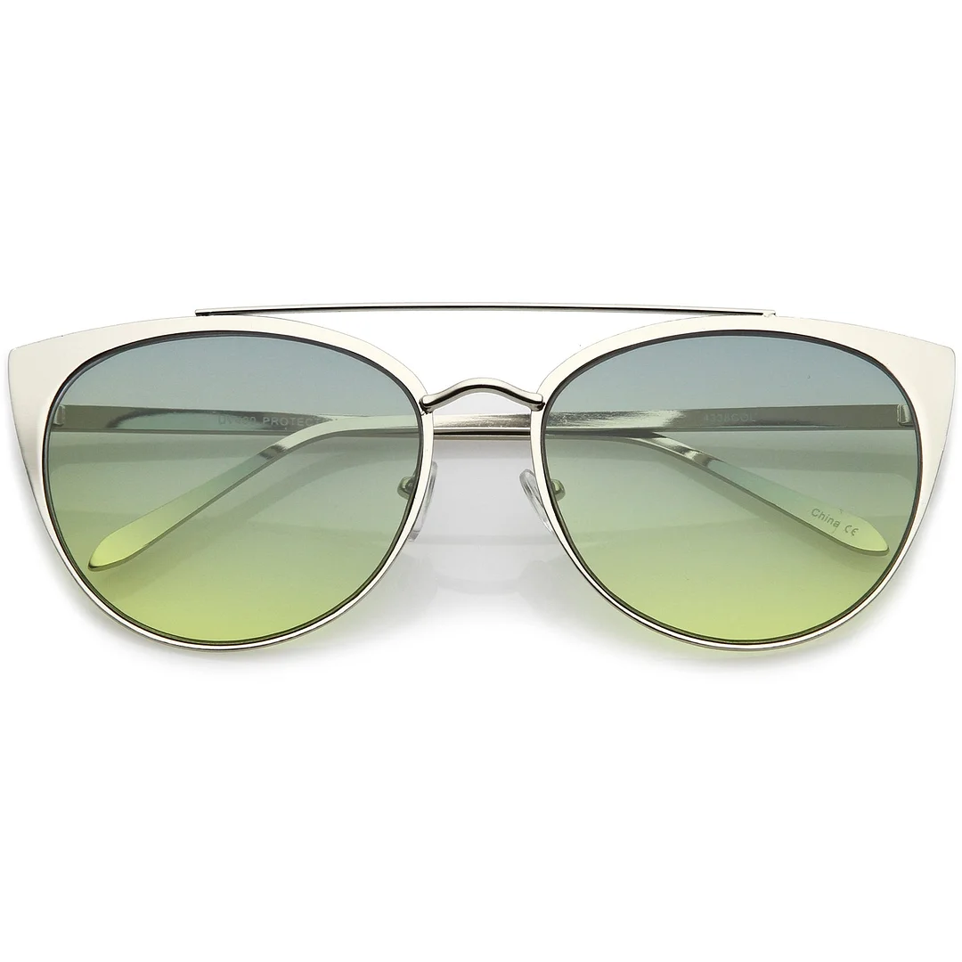 Women's Oversize Metal Crossbar Colored Flat Lens Cat Eye glasses 61mm