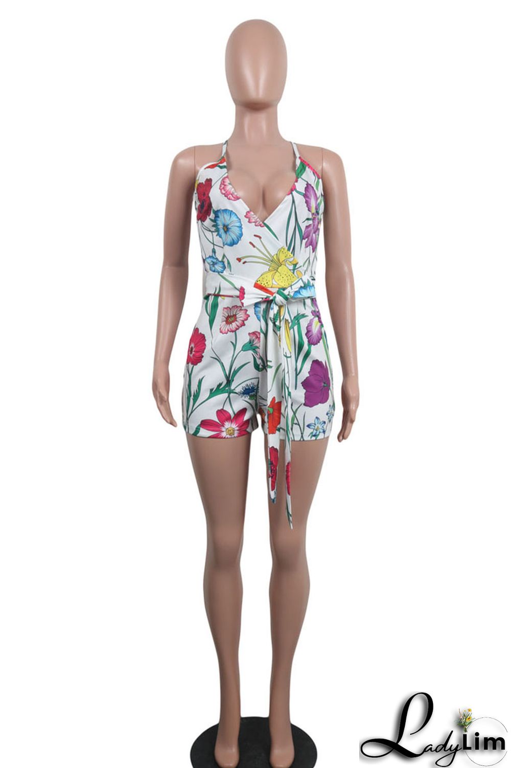 Black White Casual Print Patchwork Backless Regular Jumpsuits