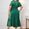 Women's Plus Size Casual Dress Pure Color V Neck Short Sleeve Fall Winter Casual Midi Dress Causal Daily Dress