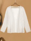 Long Sleeve Semi-Sheer Knitted Solid Color Cardigan - Elegant See-Through Open Front Top with Micro Elasticity and Regular Length - Perfect for Spring and Summer Womens Clothing