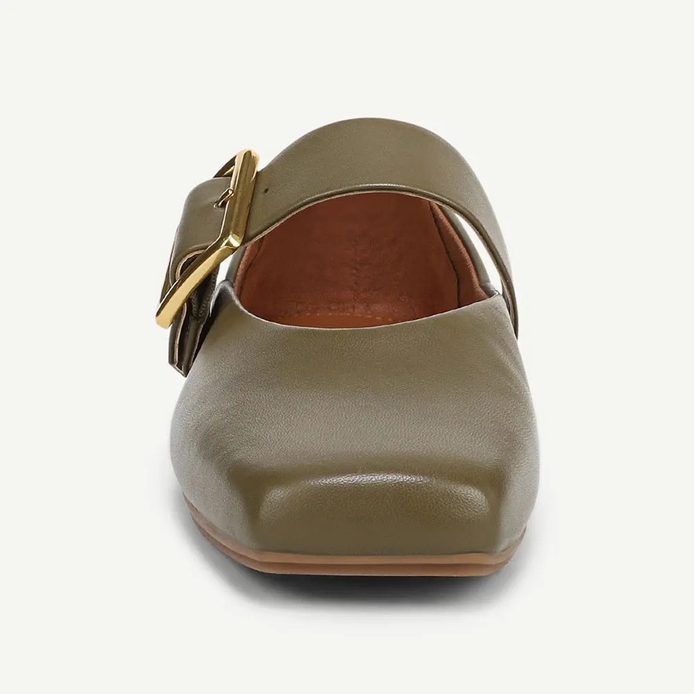 Fashion Olive Square Toe Flat Comfy Buckle Women's Mary Jane Shoes