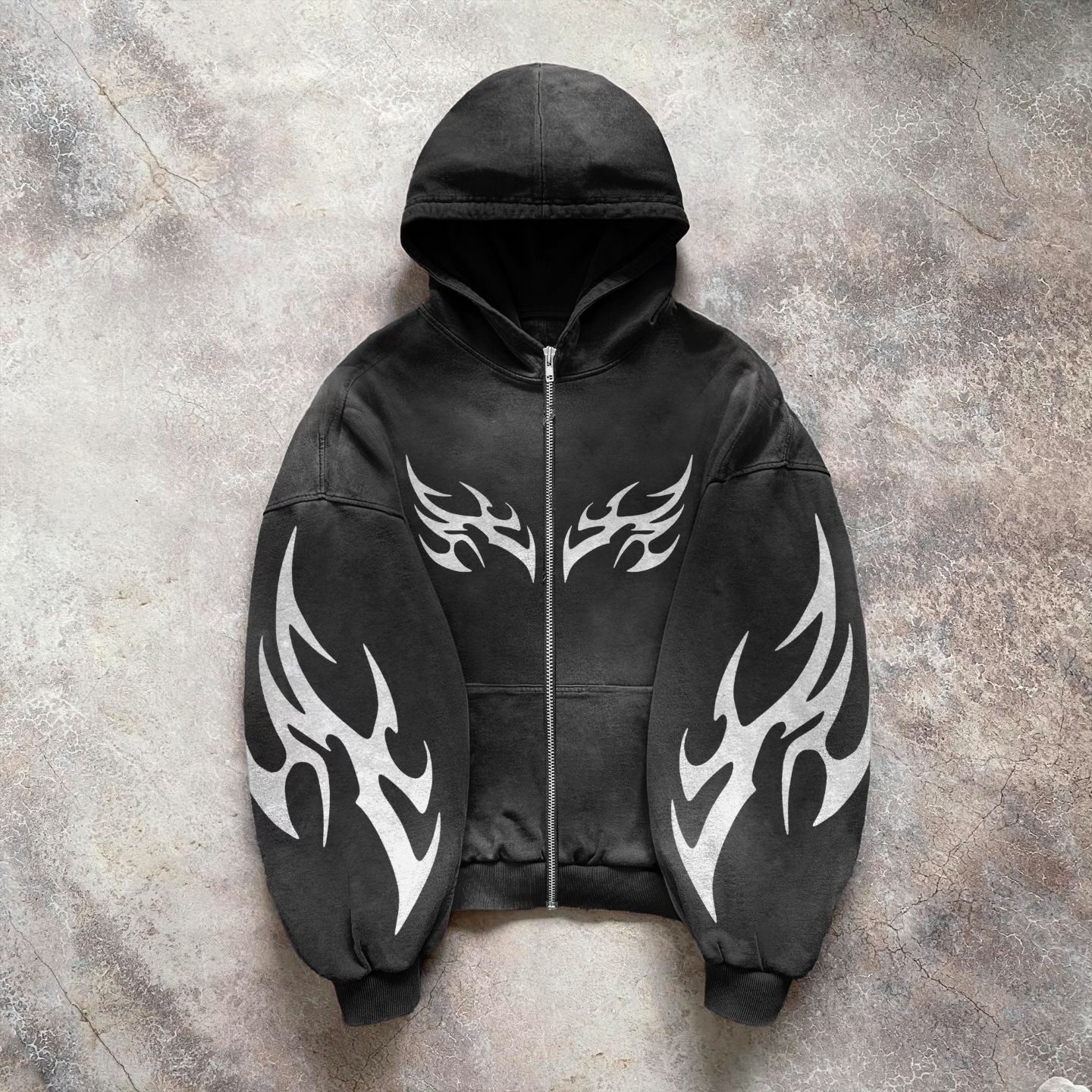 Sopula Vintage Pattern Print Washed Cotton Zip-Up Hoodie - Sopula ｜Premium Graphic Tees & Graphic Streetwear
