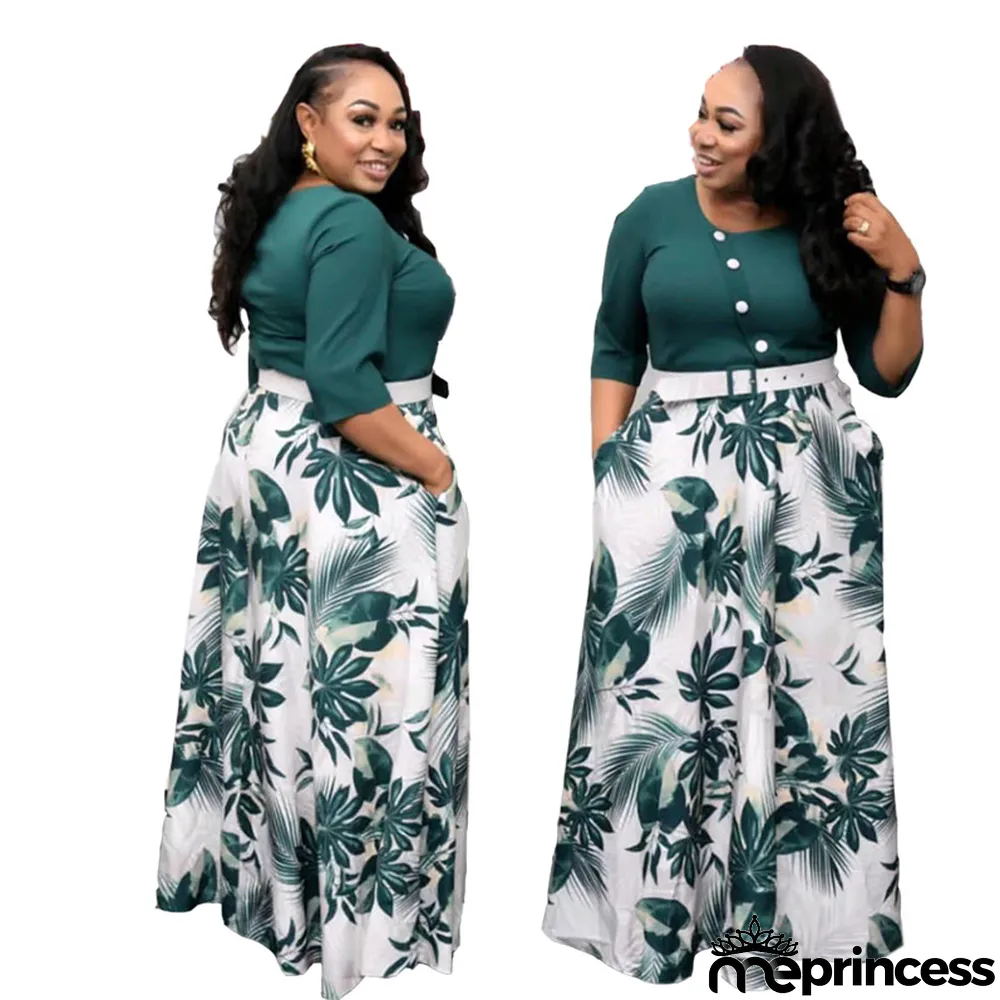 Africa Plus Size Women's Maxi Dress Casual Women's Knitting Round Neck A-Line Dress