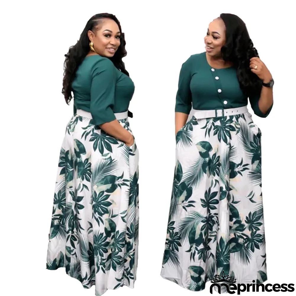 Africa Plus Size Women's Maxi Dress Casual Women's Knitting Round Neck A-Line Dress