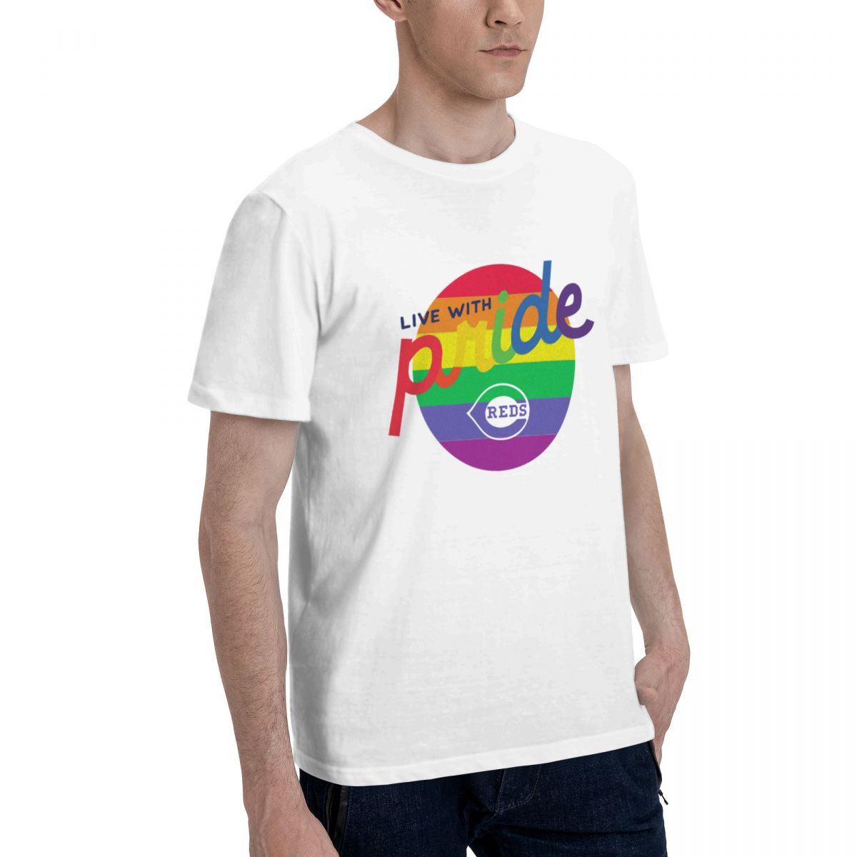 Cincinnati Reds Round LGBT Lettering Printed Men's Cotton T-Shirt