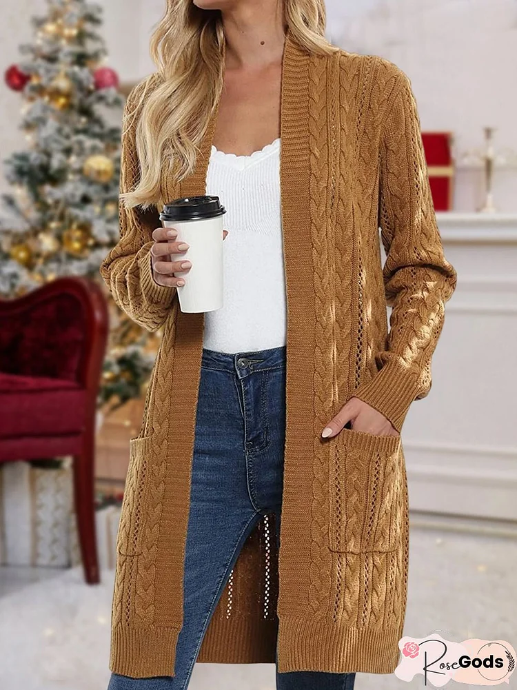 Plain Yarn/Wool Yarn Casual Sweater Coat