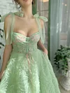 Sage Green Sweetheart Bodice Ruched Prom Dress Ribbon Strap A Line Corset Ball Gown Tea Length Bridesmaids Robe Fairycore Cottagecore