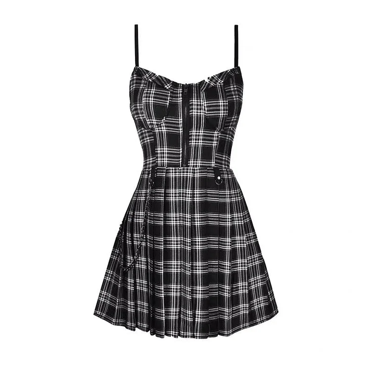 Gothic Grunge Spaghetti Strap Plaid Mini Dress