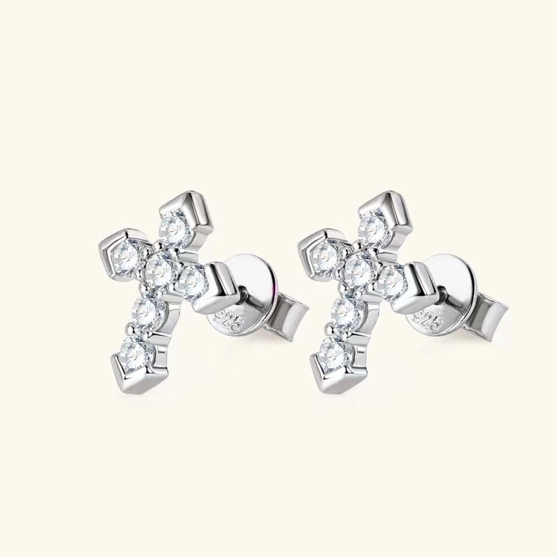 1 Pair White Gold Plated Gold Plated 925 Sterling Silver Zircon Cross Ear Studs
