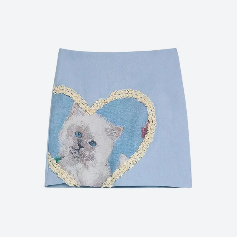 Brownm Girl Cat Heart Mini Skirt