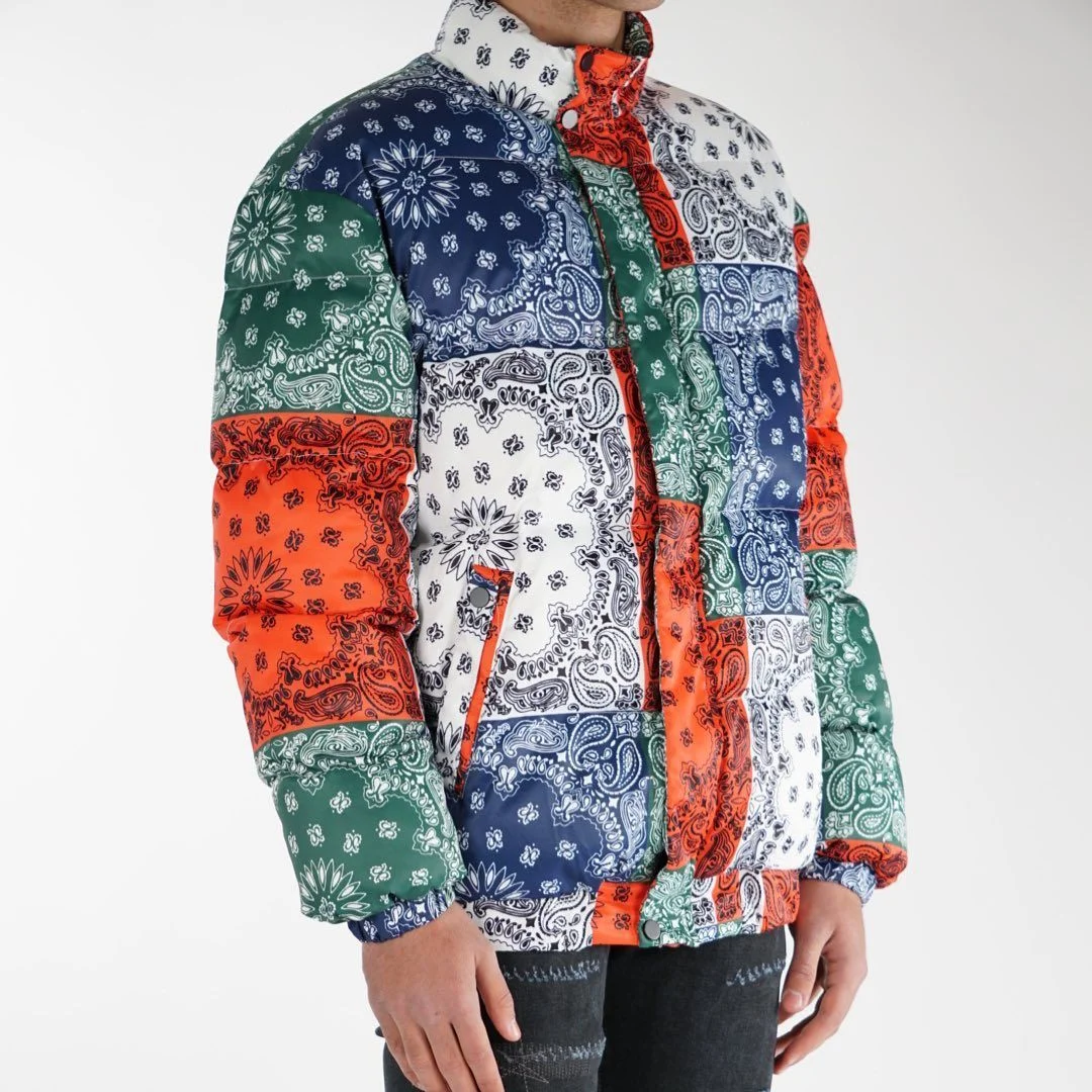 Personalized color matching men's cashew flower long-sleeved zipper cotton jacket