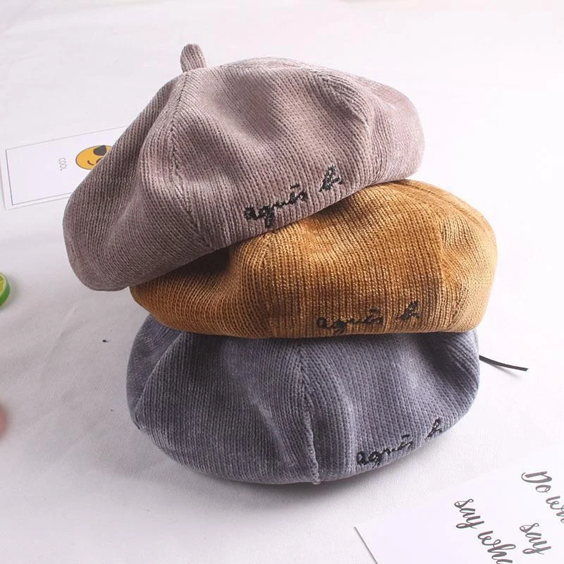 Beret Hats Vintage Embroidery Letter Wool Octagonal Caps Vro Flat Caps
