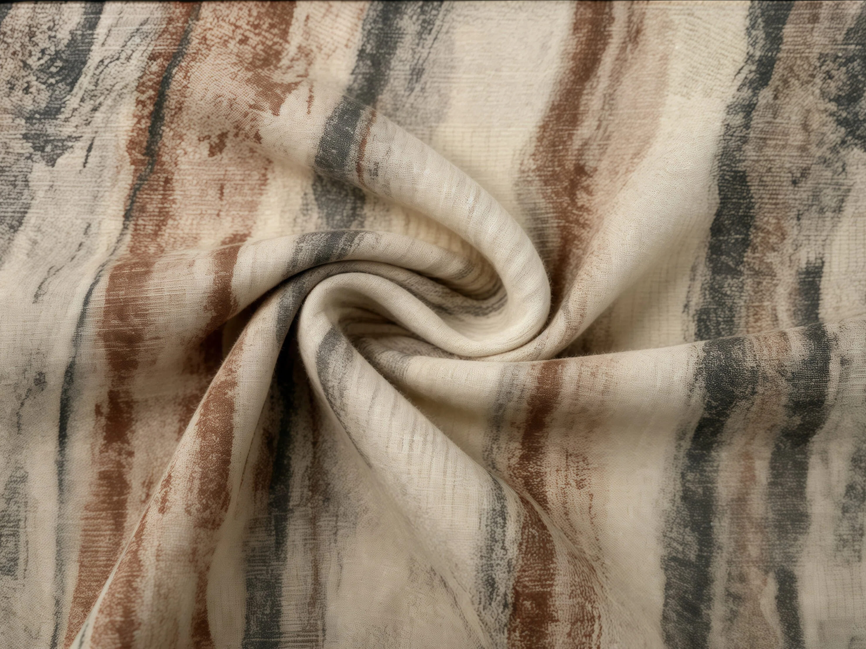 Off-White Linen-Like Fabric with Earthy Watercolor Stripe Print, Breathable Soft Sewing Material