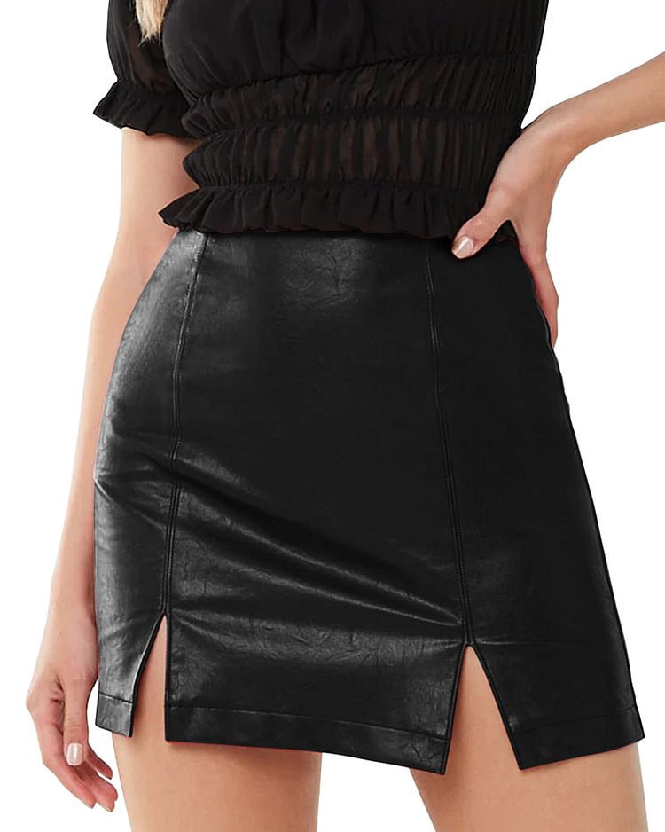 Women's Basic High Waist Faux Leather Bodycon Mini Pencil Skirt