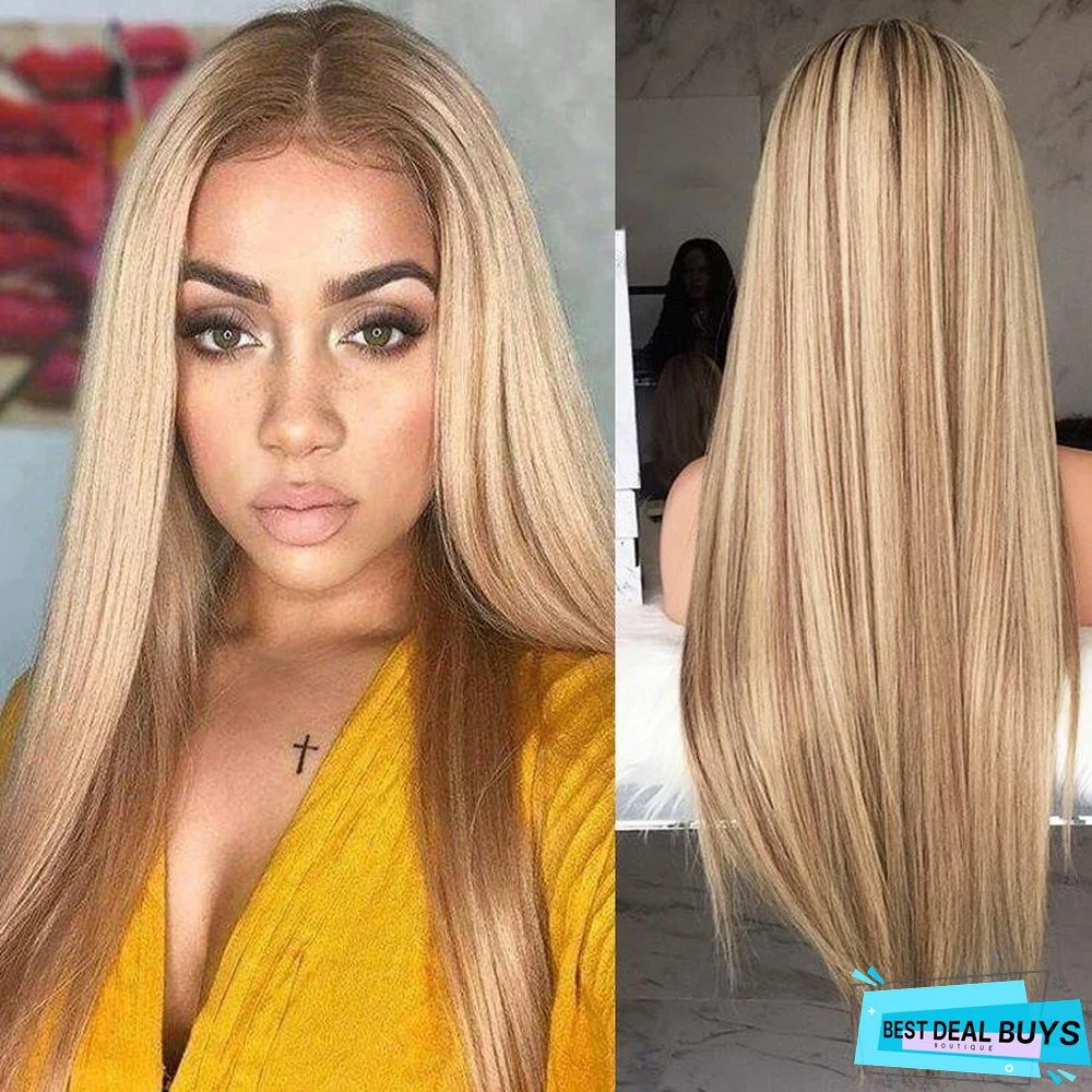 Fashion Dyed Mixed Color Golden Mid-Length Straight Hair Set