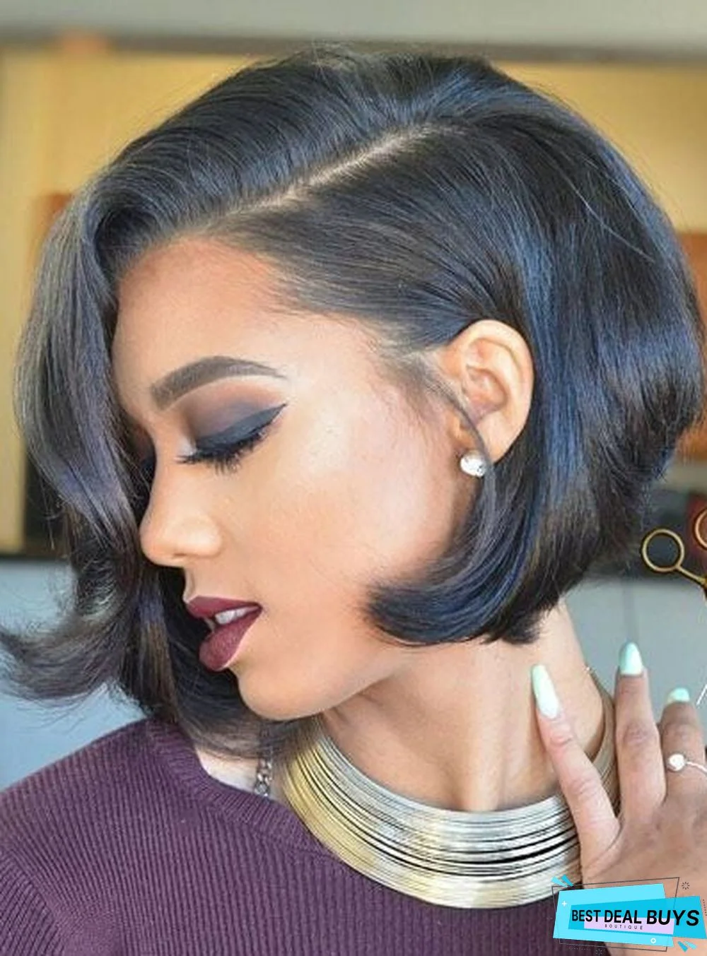 Wig Female Short Curly Hair Partial Score