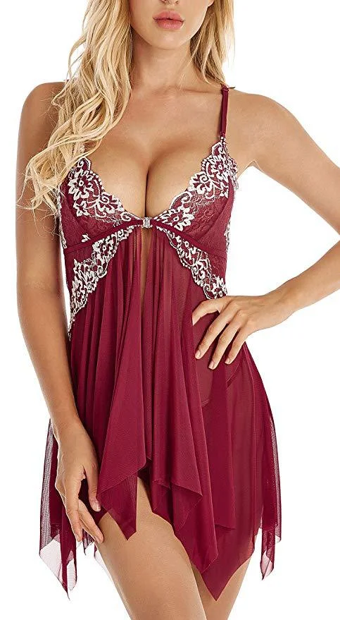 Billionm Sexy Women Underwear Lingerie Erotic Dress See-through Lace Pajamas Sleepwear Nightdress + Thong Sexy Costumes Sex Dress