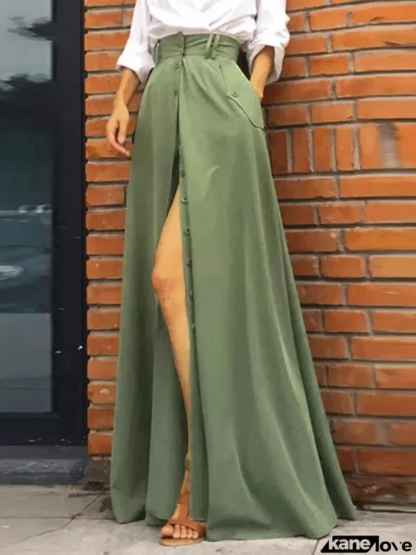 Women's Skirts Solid Single-Breasted Pocket Slit Skirt