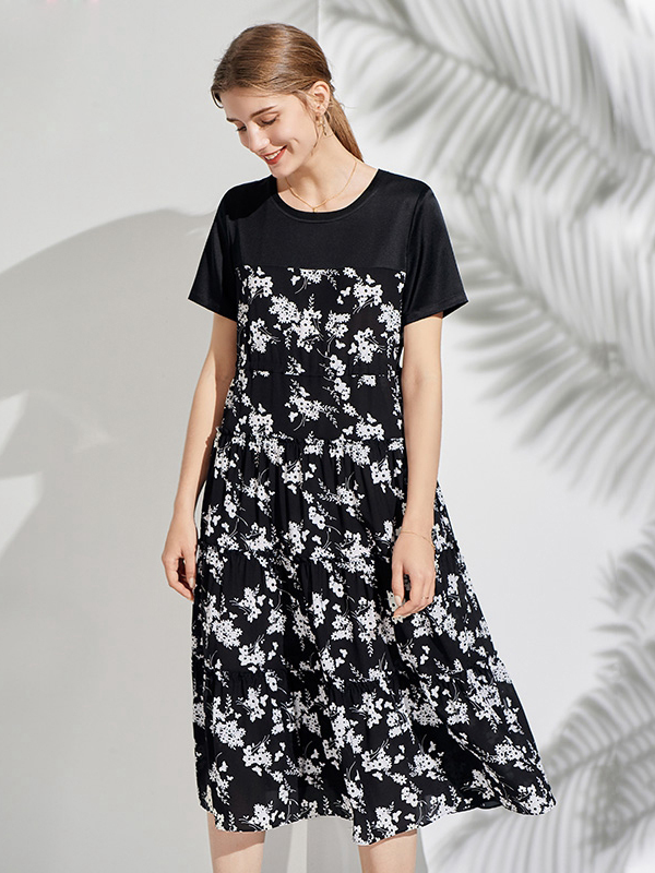 Robe en soie tempérament style noir-Soieplus
