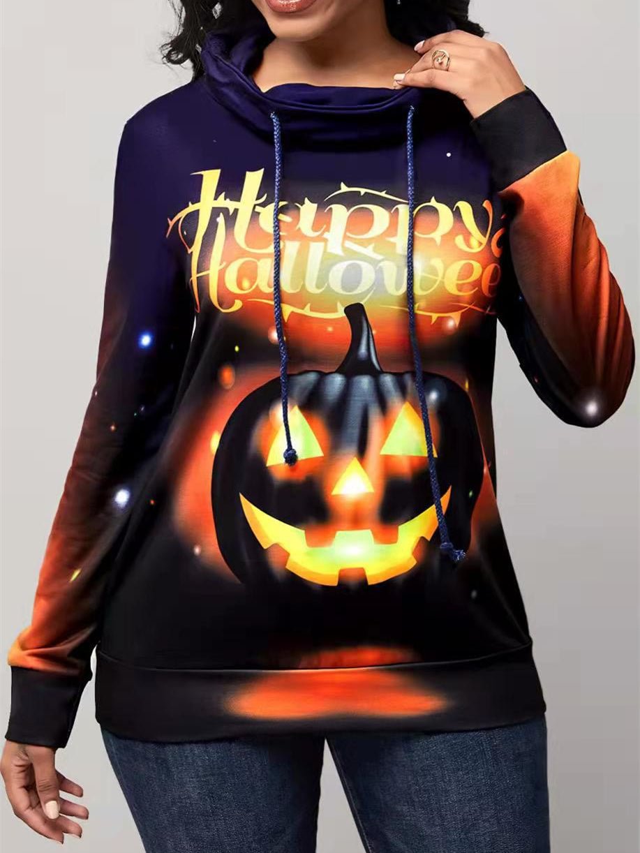 Women Long Sleeve Hooded Printed Graphic Women Tops