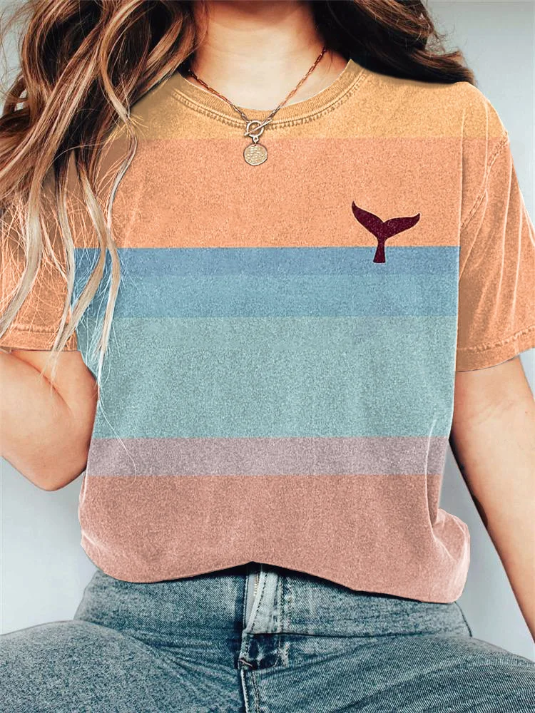 Whale Tail Art Print Casual Cotton T-Shirt