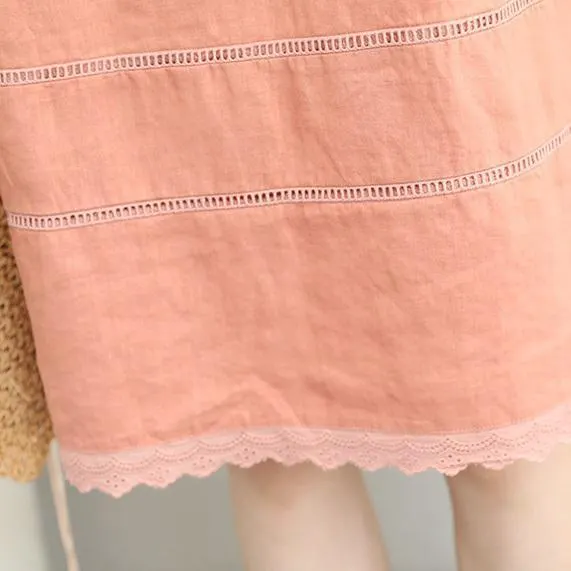 stylish light blue linen shift dress oversize shirt dress women patchwork lace hollow out linen cotton dress
