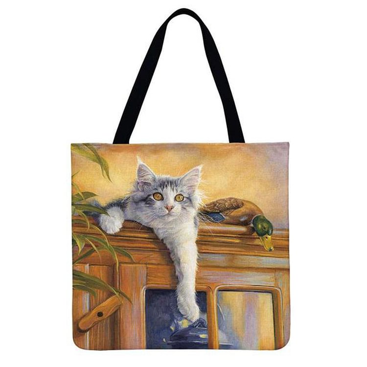 Linen Tote Bag - Christmas Lovely Cat