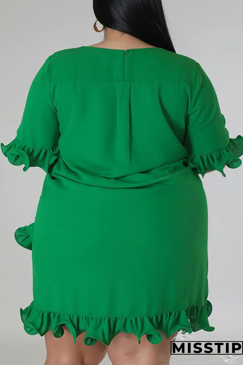 Green Casual Solid Patchwork Asymmetrical Stringy Selvedge O Neck Straight Plus Size Dresses