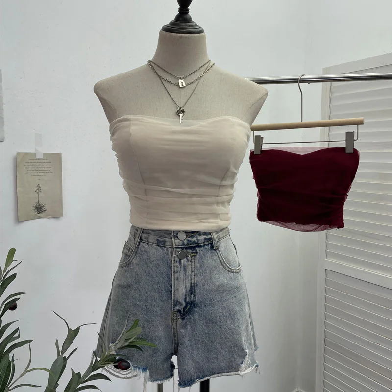 Churchf Thai Babes Light Yarn Splicing Braless Sleeveless Top With Short Corset Corset Umbilized Bra Vest 8865