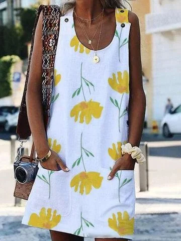 Flowers Shift Sleeveless Dresses