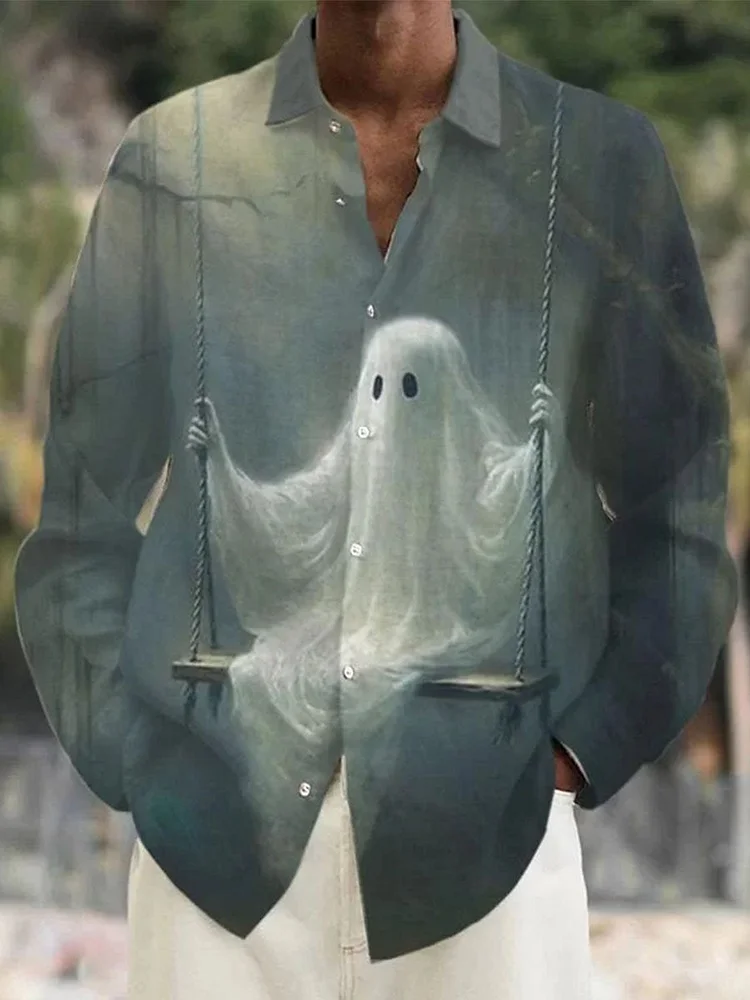 Men's Halloween Spooky Ghost Art Print Casual Shirt
