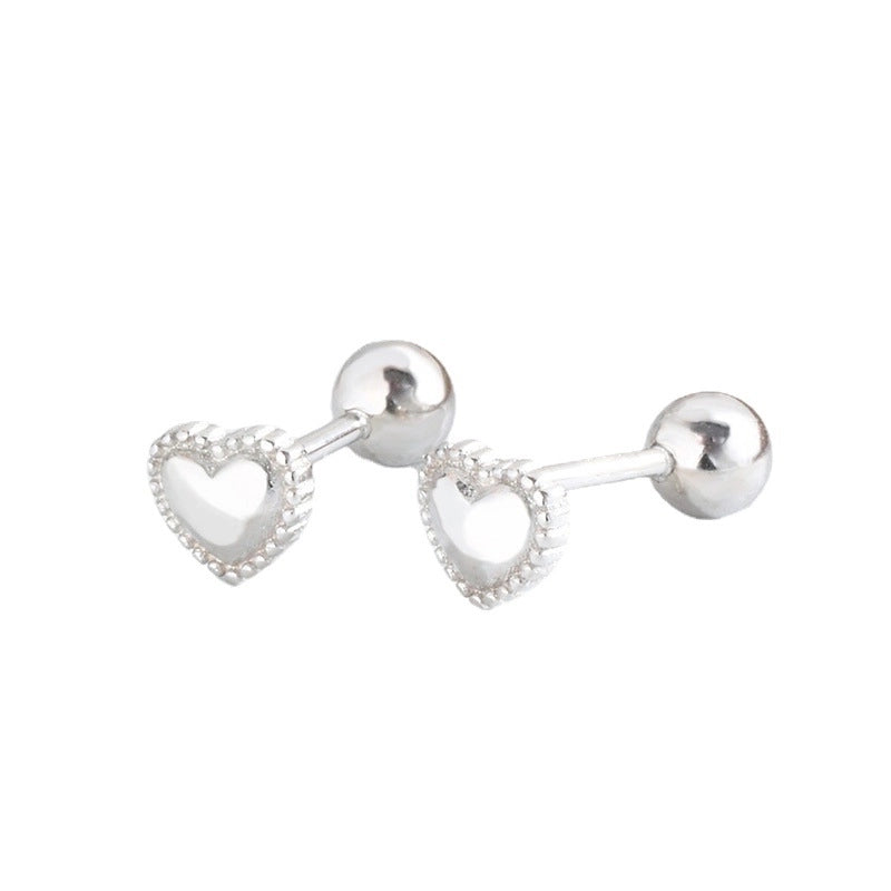 1 Pair 925 Sterling Silver Heart Shape Ear Studs