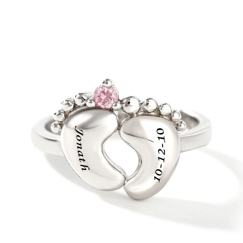 Vangogifts Baby Feet with Birthstone Ring | Best Gift for Mom Wife Girlfriend Family