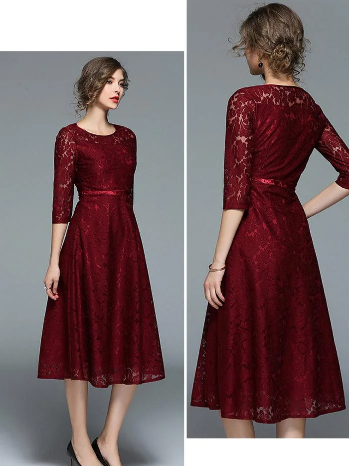 Elegant mid-length lace big dress