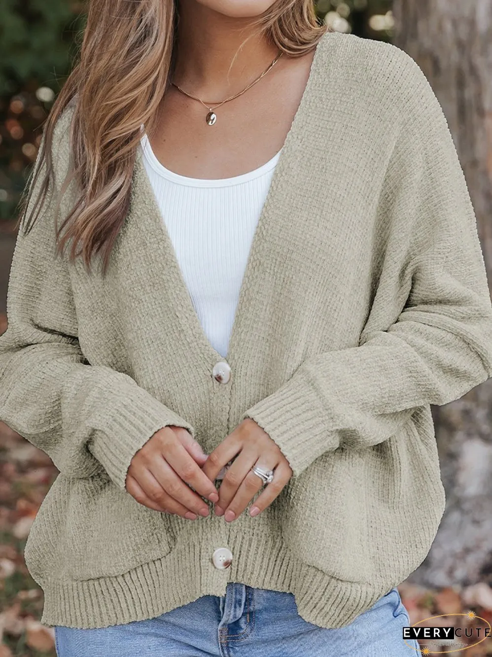 Solid Color Knit Cardigan