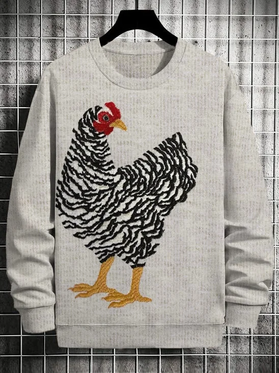 Men's Fun Chicken Embroidery Art Print Casual Sweatshirt ​