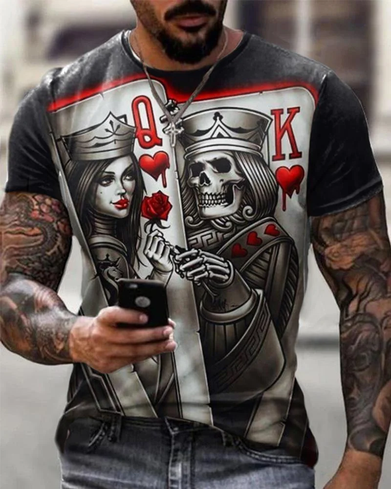 Black Queen Skull Poker King Casual T-shirt